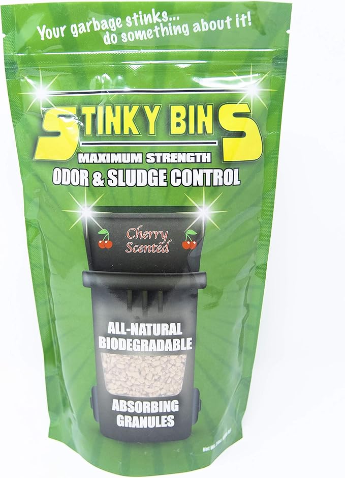 Garbage Odor Eliminator – Cherry Scented Absorbing Granules for Trash Bins, Dumpsters, Garbage Cans, and Outdoor Waste – All-Natural Sludge Control and Deodorizer – 24 oz Bag
