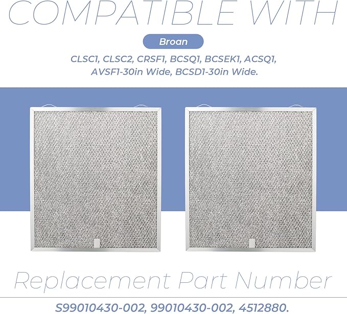 Range Hood Filter Replacement for Broan Nutone, S99010430-002, 99010430-002, 4512880, Kenmore Aluminum Mesh Grease Filters, 15.75×13.78 inch Aid Hood Filters 2 Pack