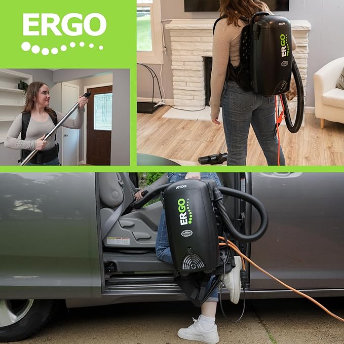 Atrix Ergo Backpack Vacuum VACBP1-PK – Pro Clean Kit with 10 HEPA Filters, Storage Bag & 25ft Extension Cord