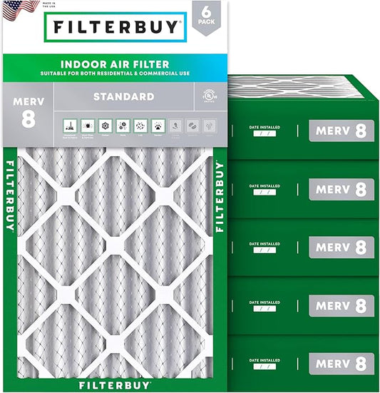 Filterbuy 12x20x4 Air Filter MERV 8 Essential Dust & Allergy Defense (6-Pack), Electrostatic Pleated HVAC AC Furnace Filters Replacement (Actual Size: 11.50 x 19.50 x 3.63)