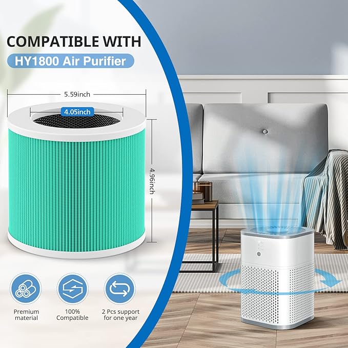 2 Pack HY1800 Replacement Filter Compatible with CHIVALZ/MORENTO/Loytio/Honeyuan/AYAFATO/IOIOW HY1800 Air Purifier, 3-in-1 Filtration, High-Efficiency Activated Carbon HY1800 Replacement Filter