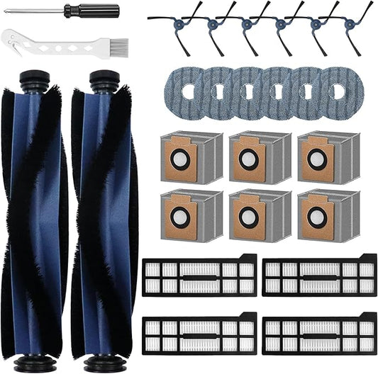 26 Pack Replacement Parts Kit for Eufy X10 Pro Omni Robot Vacuum Accessories, 2 Main Roller Brush 4 Filters 6 Dust Bags 6 Side Brushes 6 Mop Pads 1 Screwdriver 1 Clean Tool