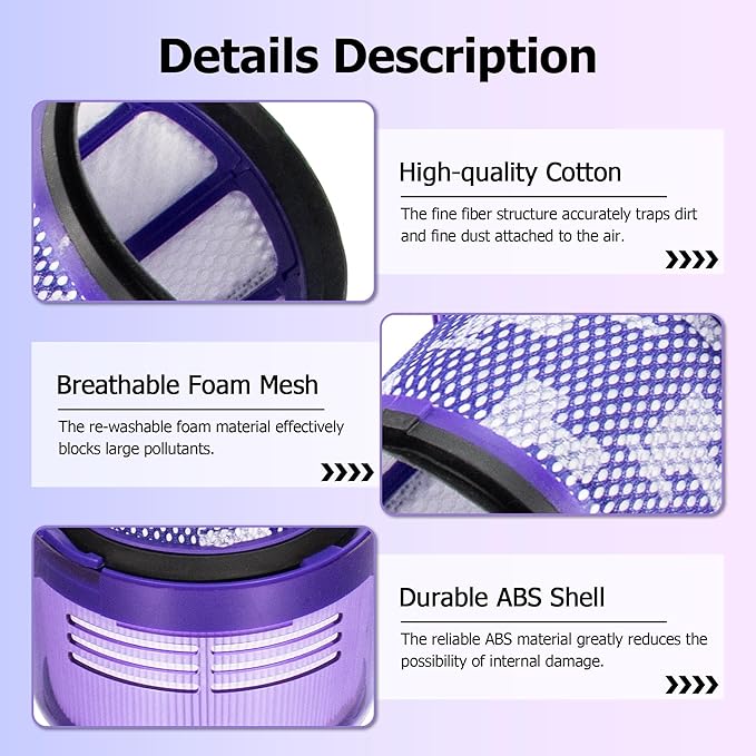 Improvedhand Filter Replacements for V11 Animal, V11 Torque Drive Detect Cordless Vacuum, Replace Part # 970013-02 (4 Pack)