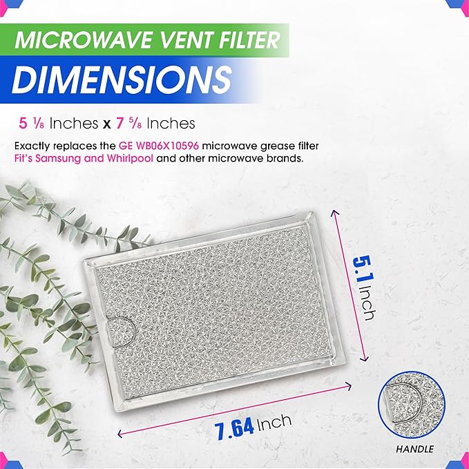 Microwave Filter Replacement 7.64” x 5.12” for GE WB06X10309 WB06X10359 Microwave Grease Filter - Also Fit’s LG Kenmore and More - Filters Kitchen Oven Air Entering Over the Range Vent Fan