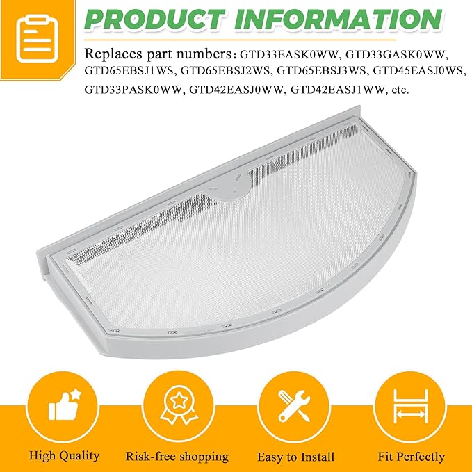 GTD42EASJ2WW GTD33EASK0WW GTX22EASK0WW Dryer Lint Filter Replacement for GE Hotpoint Dryer Lint Trap WE03X23881 GTD84ECPN1DG GTD65EBSJ3WS Stainless Steel Lint Screen for Dryer Parts by Techecook