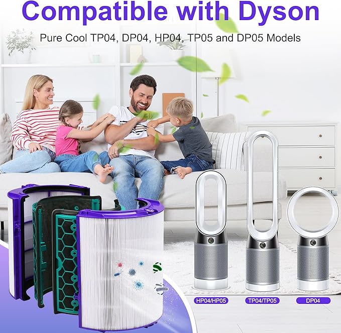 TP04 Replacement Filter for Dyson HP04 TP04 DP04 TP05 DP05 Air Puri-fi-er, 2 Stage 360° Pure Cool Fan Combi Glass HEPA Filter & Activated Carbon Filter (Not for HP07 TP01 TP02 TP07 HP09), 2 Pack