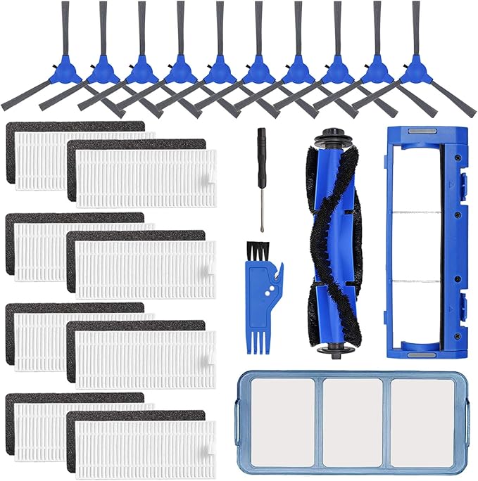 Replacement Parts Accessories Kit for Eufy RoboVac 11S, 15C, 30, 30C, 12, 35C Vacuum Filters, 10 Side Brushes, 8 Filter, 1 Pre Filter, 1 Roller Brush Guard