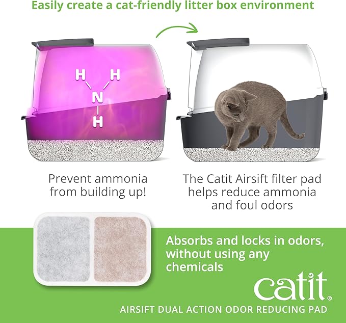 Catit Airsift Dual Action Air Purifier Pad, 6 Pack – Two Media Filter to Keep Litter Box Odors at Bay