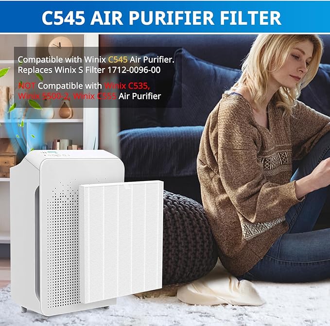 2 Pack C545 HEPA Replacement Filter S Compatible with Winix C545 Air Puri-fier, Replaces for Winix Filter S 1712-0096-00