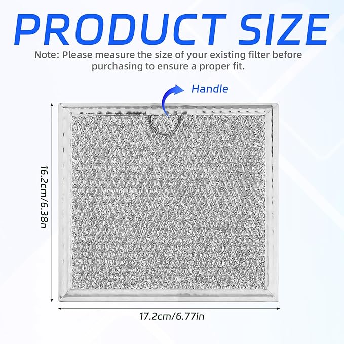 2pcs Microwave Grease Filter Replacement, 6-3/8"x6-3/4"(17.2x16.2cm) Aluminum Mesh Screen Filter Compatible with GE WB02X11534 & Samsung DE63-00666A for Kitchen Air Enter the Over-the-Range Oven Vent