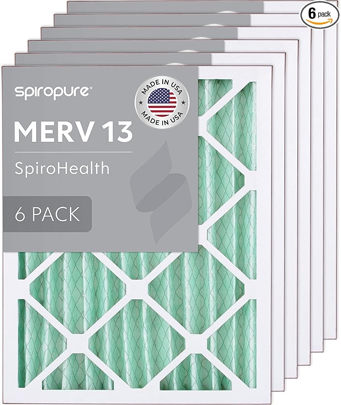 SpiroPure 14x17.5x2 MERV 13 Pleated Filter Air Filters - Made in USA (6 Pack)