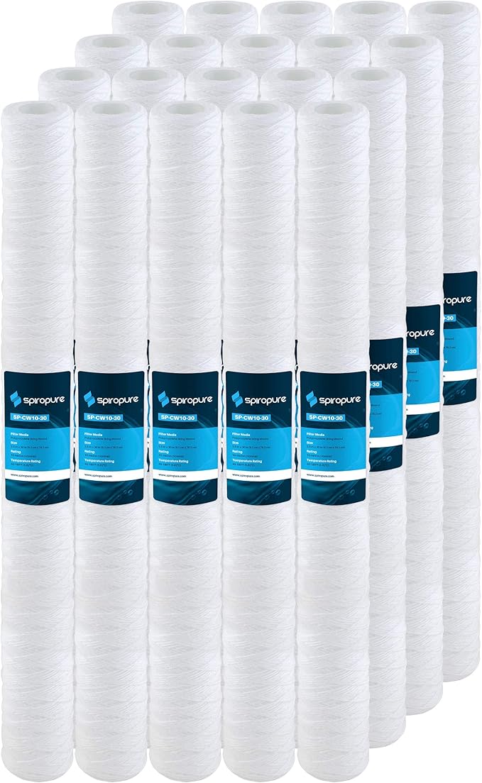 SpiroPure SP-CW10-30 30x2.5 10 Micron String-Wound Polypropylene Sediment Water Filter Cartridge SWC-25-3010 (Case of 20)