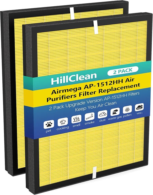 Upgraded Airmega AP-1512HH 200M Filter Replacement for Coway AP-1512HH Air Purifier, HEPA and Activated Carbon Filter(Pet Care, 2Pack)