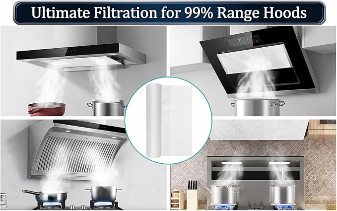 HEMOTON 2 Rolls Range Hood Filters Sheets Nonwoven Fabric Grease Filter Replacement Anti Oil Filter Paper Oil Proof Sticker Anti Oil Papers for White 10m