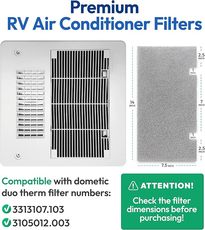 Premium RV AC Filter Replacement - Triple-Stage Air Filters for Dometic Duo Therm Air Conditioner - 7.5"x14" AC Filters for Camper, Motorhome, Travel Trailer, RV Fifth Wheel Must Haves Parts (1Filter)