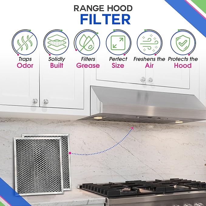 Stove Hood Vent Filter 10.5" x 8.8" 41F 97007696 Fit's Nutone & Broan Range Hood Filter Replacement for Ductless Exhaust Fan - Mesh Screen Filters Grease & Carbon Freshens Kitchen Oven Air (1-Pack)