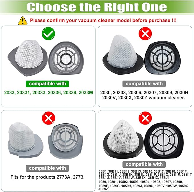 Featherweight Filter Compatible with Bissell Featherweight Stick Lightweight Bagless Vacuum 2033 20331 20333 20334 20336 20339 2033M, 6 Mesh Filters 10 Foam Filters, Replace part# 1611508