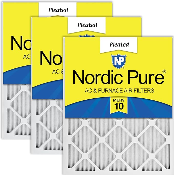 Nordic Pure 24x24x1 (Actual Size: 23 3/8 x 23 3/8 x 3/4) Pleated MERV 10 Air Filters 3 Pack