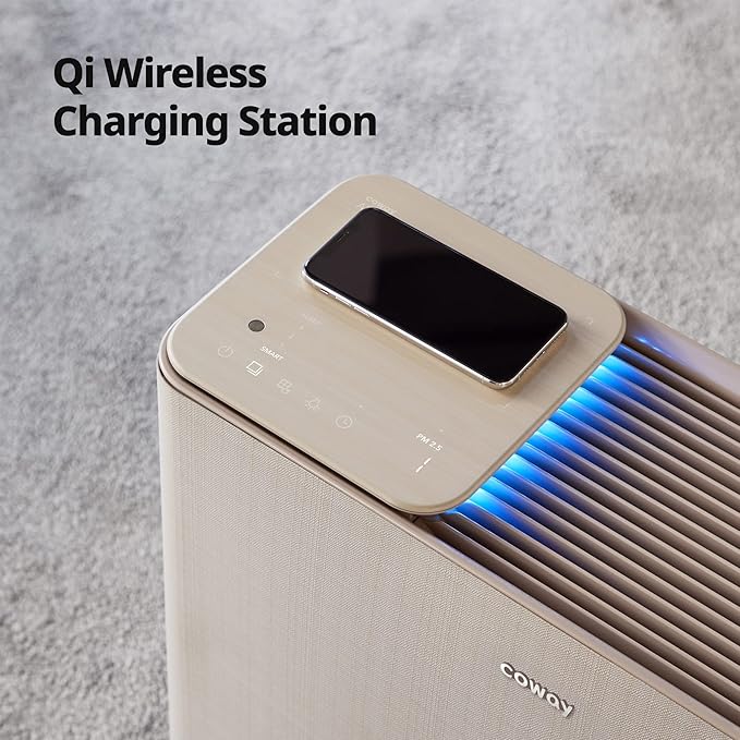COWAY Air Purifiers for Home Up to 1,298ft², Washable Pre-Filter and Particulate Filter for Smoke, Allergies, Pet Dander, Odor, AQI, Smart Mode, Wireless Charger, Timer, 5yr Warranty, Icon