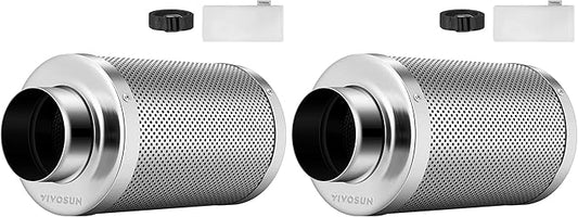 VIVOSUN 6 Inch Air Carbon Filter Smelliness Control with Australia Virgin Charcoal for Inline Duct Fan, Grow Tent, Pre-Filter Included, Reversible Flange 6"x 16" (Pack of 2)
