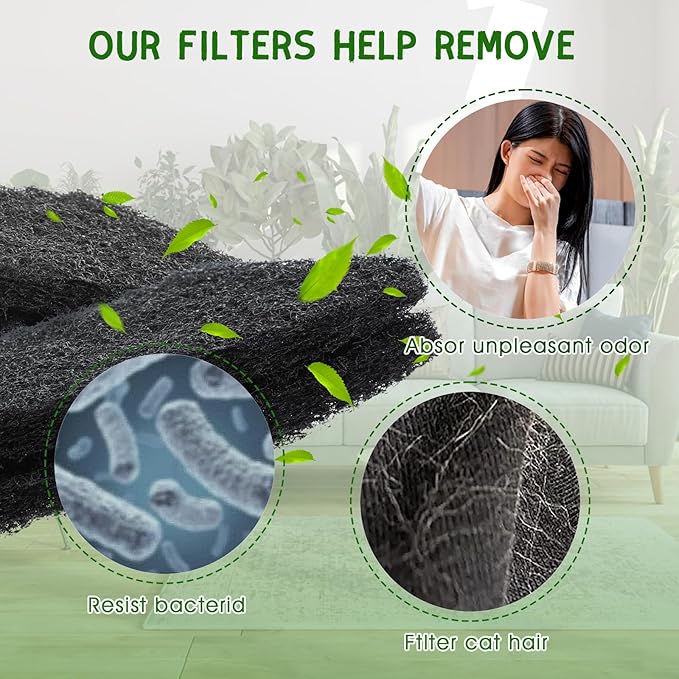 12 Pack 0.5 in Thickness Carbon Filters Compatible with Model 4, Cat Litter Box Filters Replacement to Absorb Odors Control Damp from Pets and Keep Home Fresh