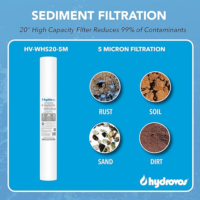 HYDROVOS 20-Inch Water Filter Housing, NSF Certified, 3/4” Ports, Built-in Pressure Relief Valve, Use for 20" x 2.5" Whole House Water Filtration System to Reduce Sediment, Rust, Filter Not Included