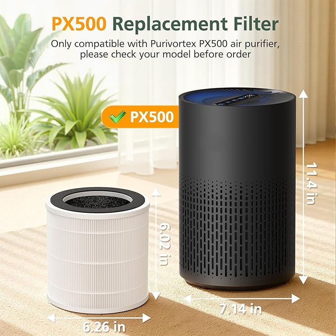 2 Pack PX500 Air Purifiers Replacement Filter for Purivortex PX500 Air Purifier, 3-in-1 HEPA Replacement Filter, White