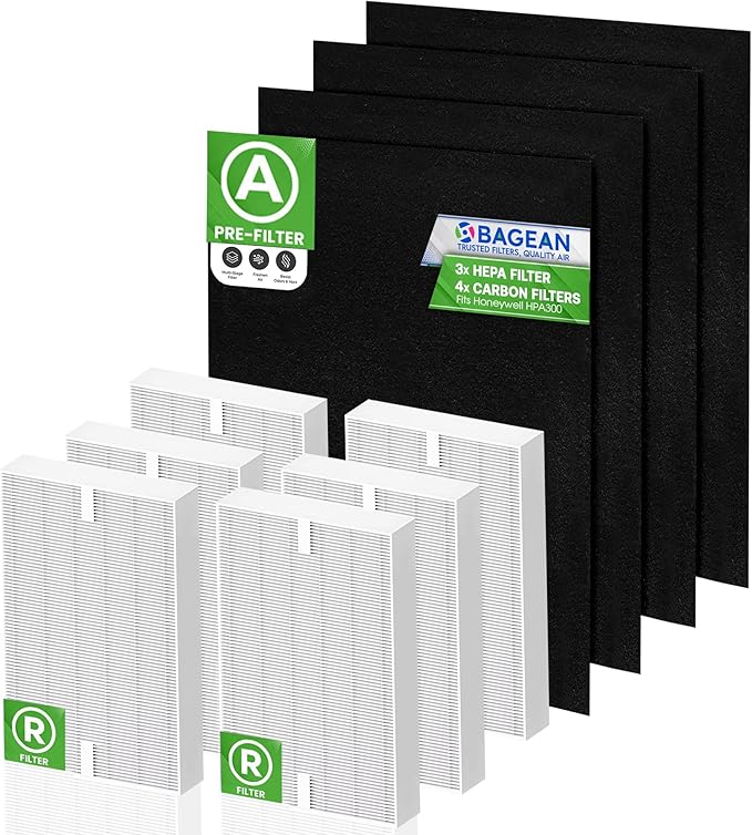 Bagean HPA300 Filter R Compatible with Honeywell Air Purifier Filter Replacement - HRF R3 A Fits HPA5300B - H13 True HEPA with Carbon Filters 99.98% Particles & Purifies Air (6 HEPA + 8 Carbon)