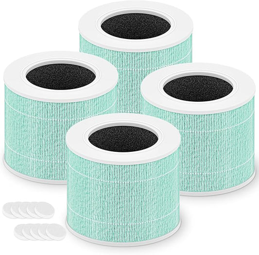 Core Mini Toxin Absorber Replacement Filter for LEVOIT Core Mini and Core Mini-P Air Purifier, 3-in-1 High-Efficiency Activated Carbon filter, Core Mini-RF-TX, 4 Filter & 10 Fragrance Sponge, Green