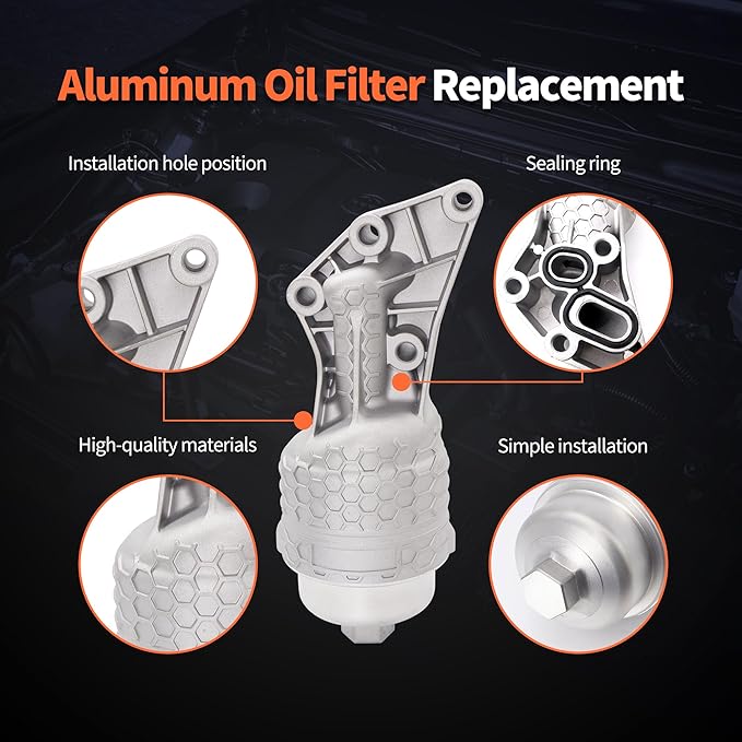 HiSport 26300-3LAA0 Upgrade Aluminum Oil Filter Housing Complete Assembly Compatible with Hyundai Genesis, Genesis G80, Palisade, Replacement for Kia Cadenza, Sedona, Sorento, Telluride