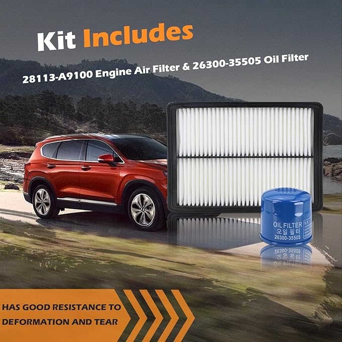 Kefly 28113-A9100 Engine Air Filter & 26300-35505 Oil Filter Fit for 2019-2020 Hyundai Santa Fe 2.0L 2.4L