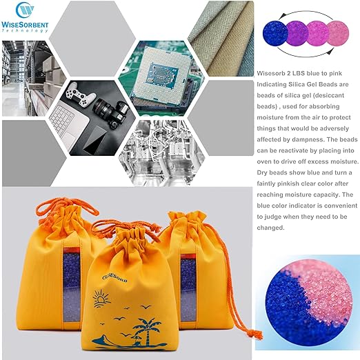 2X 500g Rechargeable Silica Gel Beads with 1 Cloth Bag, Indicating Blue Desiccants Beads [3-5mm] Moisture Absorber Desiccant Packs for Storage