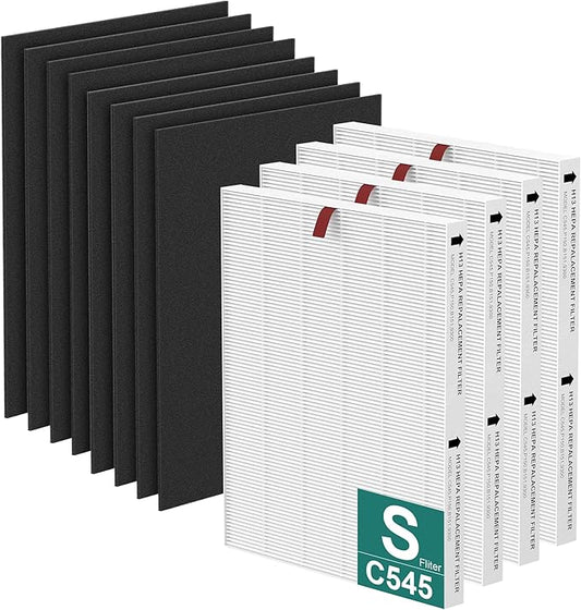 C545 H13 HEPA Replacement Filter S Compatible with Winix C545 Air Purifi-er, Replaces Parts 1712-0096-00 and 2522-0058-00, 4 HEPA Filter S and 8 Activated Carbon Filters