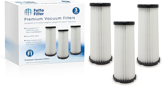 Fette Filter - Vacuum HEPA Filter Compatible with Dirt Devil F1 (F-1) Compare to Part # 3JC0280000, 3-JC0280-000 & 2JC0280000, 2-JC0280-000 (Pack of 3)