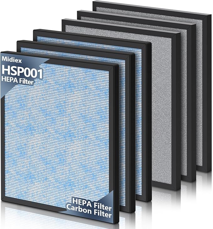 HSP001 Filter Replacement Compatible with Hathaspace Smart HSP001 Air Purifier, H13 HEPA Air Purifier Replacement Filter Set with Activated Carbon Pre-Filters, 3 HEPA + 3 Pre-Filters