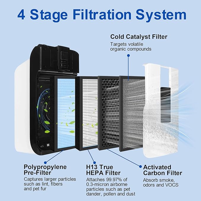 HSP001 Replacement Filter Compatible with Hathaspace Air Purifier, 4-in-2 Filtration with H13 True HEPA Filter, Activated Carbon and Pre-Filter (2 Pack)