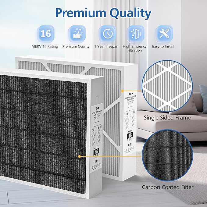 20x25x5 MERV 16 Air Filter Compatible with Lennox HCC20-28 MERV 16 Furnace Filter for HVAC System, Part Number HCF20-16, HCF20-10, 1 Pack