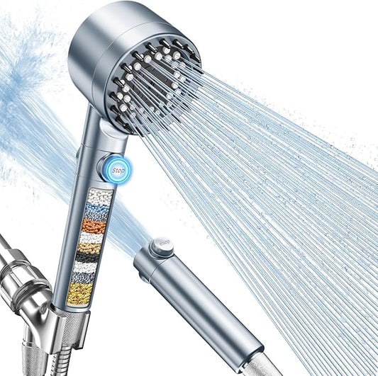 FEELSO Filtered Shower Head with Handheld, High Pressure 4 Spray Showerhead with Filters & Upgraded Anti-clog Nozzles for Hard Water -Remove Chlorine, Reduce Dry Itchy Skin -ON/OFF Switch, Blue