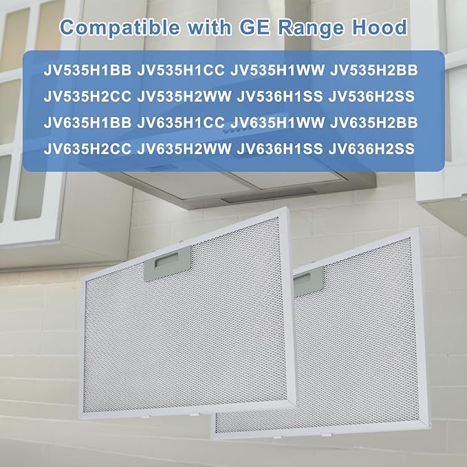 WB02X11011 Range Hood Grease Filter Compatible with GE 5 Layer Aluminum Vent Range Hood Filters JV636H1SS JV636H2SS JV536H1SS JV536H2SS JV535H1WW JV635H1BB JV635H2CC, 14-1/2 x 11-5/8 Inches - 2 Pack