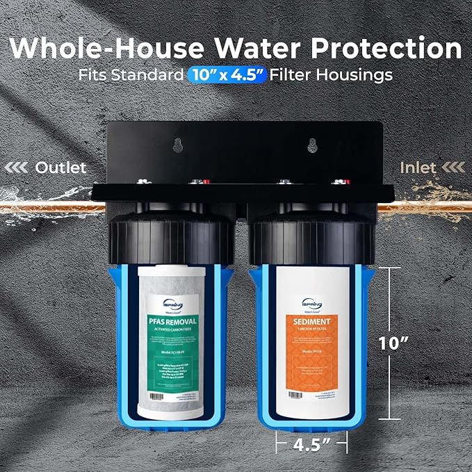 iSpring F2WGB21BPF 2-Stage Whole House Water Filter Replacement Set for WGB21B-PF，Reduces up to 99% PFAS (PFOA/PFOS), 10” x 4.5” Filters, 1" Inlet/Outlet