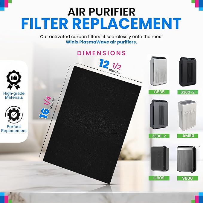 Bagean Carbon Pre Filter A 115115 - Compatible with Winix Air Purifier Filter Replacement - Fits Winix Plasmawave C535 5300 6300 - Activated Carbon Filters Absorb Odors and Freshens the Air (8-Pack)