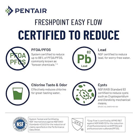 Pentair FreshPoint Replacement Cartridge for Easy Flow Undersink Water Filtration System, PFAS Water Filter, NSF Certified to Reduce Lead and PFOA/PFOS, Lasts Up to 1 Year or 3,000 Gallons