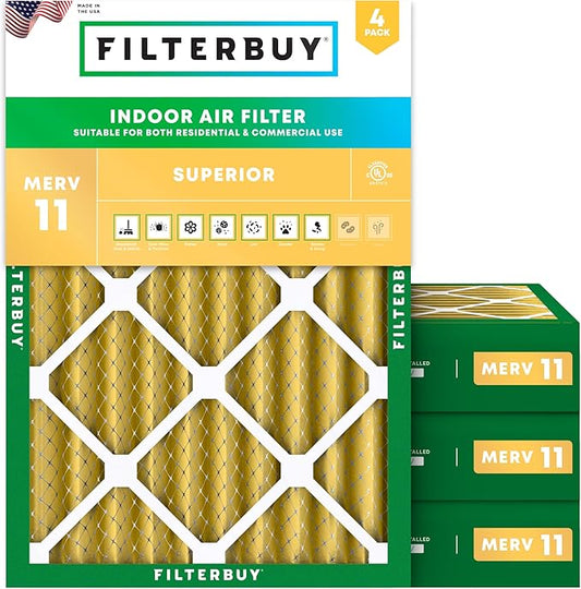 Filterbuy 20x23x4 Air Filter MERV 11 Superior Pet & Allergy Defense (4-Pack), Electrostatic Pleated HVAC AC Furnace Filters Replacement (Actual Size: 19.50 x 22.50 x 3.63)