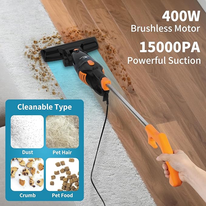 Corded Vacuum Cleaner, 12 in 1 Ultra-Lightweight Vacuum Cleaners for Home 15KPa Powerful Suction Stick Vacuum with Washable HEPA Filter for Home, Car, Pet Hair, Carpet, Hard Floor