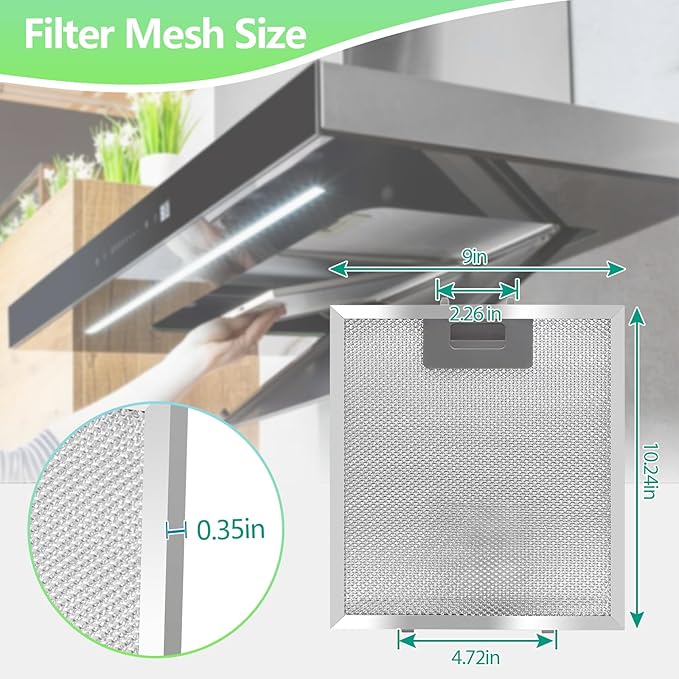 2-Pack S97018029 Range Hood Filter Replacement, 5-Layer Aluminum Mesh Grease Filter for Broan B5 Series & Compatible Hoods, 9x10.25 Inches, Fits Part #99010123, 88152, 97007996 By Seteams