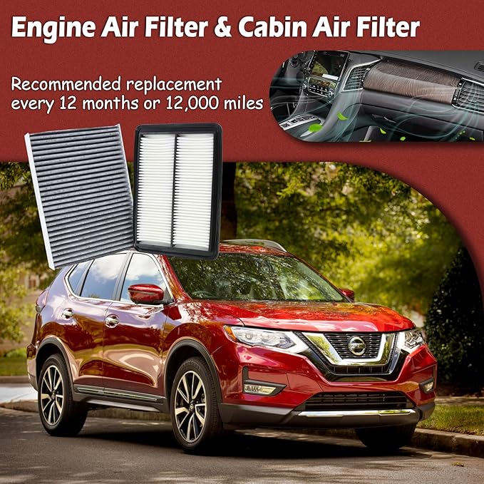 16546-4BA1A Engine Air Filter and 27277-4BA0A Cabin Air Filter kit Compatible with 2017-2019 Rogue 2.0L Hybrid 2017-2022 Rogue Sport 2.0L 2014-2020 Rogue 2.5L 2017-2020 Qashqai 2.0L