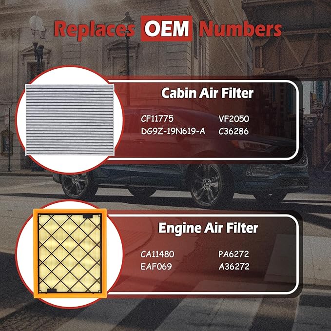 CA11480 Engine Air Filter and CF11775 Cabin Air Filter kit Compatible with 2015-2024 Ford Edge 2013-2020 Fusion 2013-2020 Lincoln MKZ 2016-2018 MKX Replaces PA6272 DG9Z-19N619-A