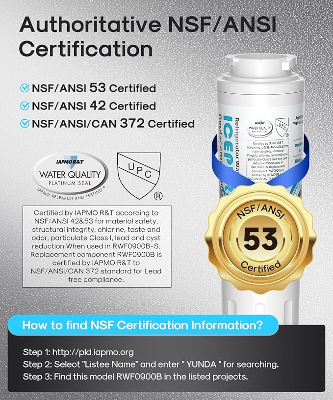 ICEPURE PLUS UKF8001 NSF/ANSI 53 & 42 Certified Refrigerator Water Filter, Remove Lead, Replacement for Whirlpool Filter 4, Everydrop EDR4RXD1, Maytag UKF8001AXX-200 UKF8001AXX-750 9084 4396395, 2PACK