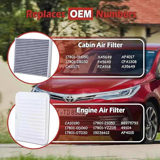 CA10190 Engine Air Filter and CF10285 Cabin Air Filter kit Compatible with 2009-2019 Toyota Corolla 2009-2014 Matrix 2006-2018 Yaris 2008-2014 Scion XD Replaces 17801-0D060 CP285