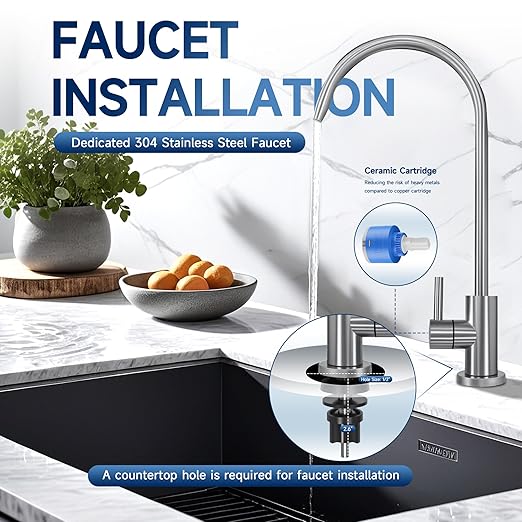AQUALTRA USF-2F-10 Slightly Alkaline Under Sink Water Filtration System, 20K Gallons with Faucet, 0.5 μm Carbon Fiber Filter Reduces Chlorine, Chloramine, Fluoride, Bad Taste & Odor